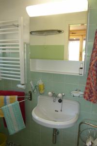 a bathroom with a white sink and a mirror at Ferienwohnung-Brienz in Brienz