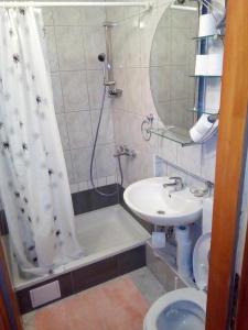 uma casa de banho com um chuveiro, um lavatório e um WC. em Apartments with a parking space Lokva Rogoznica, Omis - 17395 em Lokva Rogoznica