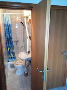 uma casa de banho com um lavatório, um WC e um chuveiro em Apartments with a parking space Lokva Rogoznica, Omis - 17395 em Lokva Rogoznica