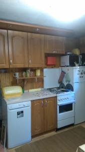 a kitchen with white appliances and wooden cabinets at Ismar&Hanna in Vlasic