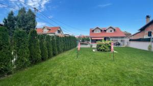 a backyard with a net in the grass at Charlie&Blueberries in Belgrade