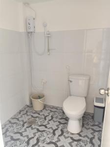 a bathroom with a toilet and a shower at Alona Guest House in Panglao