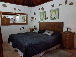a bedroom with a bed and a mirror at Finca Los Ciruelos Casas Rurales in Icod de los Vinos