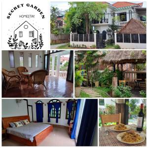 a collage of photos of a house with a porch at Secret Garden Homestay in Siem Reap