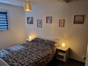 a bedroom with a bed and two lights on at Bel appartement 2 chambres ,résidence privée in Givet