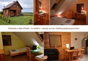a collage of three pictures of a house at Domek z Klimatem in Smołdziński Las
