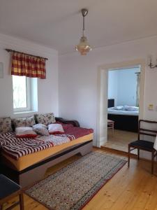 ein Schlafzimmer mit einem Bett in einem Zimmer in der Unterkunft Casa Teonia in Tăşnad