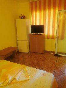 a room with a bed and a television in a room at PENSIUNEA EDWARD in Eforie Sud