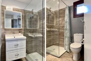2 fotos de un baño con aseo y lavabo en Locky · Espacio y Exclusividad ❅ Pirineos360 ❅ en Sallent de Gállego