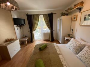 a living room with a bed and a television at Apartment BRIONI in Laško