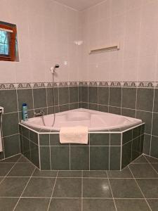 a bath tub in a tiled bathroom at Villa Csilla elegant house in Érd