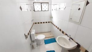 une salle de bain avec des toilettes blanches et un lavabo dans l'établissement Casa Bethel - De 3 a 5 minutos do Thermas, à Olímpia 25 autres photos