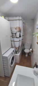 uma casa de banho com uma máquina de lavar roupa e um WC em Apartamento MontEsquiBonito Bonito Apartamento en Yésero em Yésero