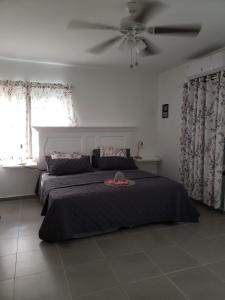 a bedroom with a bed and a ceiling fan at The Aquila Villa in Philipsburg