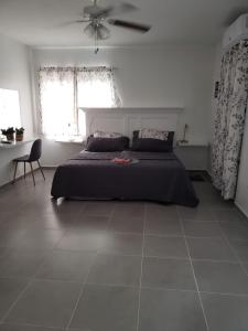 sypialnia z łóżkiem i wentylatorem sufitowym w obiekcie The Aquila Villa w mieście Philipsburg