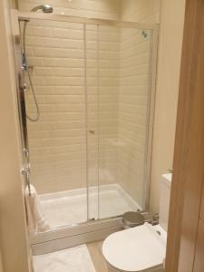 ein Badezimmer mit Dusche und Toilette in der Unterkunft London Luxury Apartments 5 min walk from Ilford Station, with FREE PARKING & FREE WIFI in Ilford