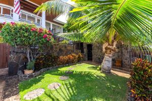 a yard with a palm tree in front of a house at Diamond Head Ohana 30 plus Day Rental in Honolulu