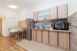 eine Küche mit einem Kühlschrank und einer Mikrowelle in der Unterkunft Apartments with a parking space Pridraga - Cuskijas, Novigrad - 17619 in Pridraga