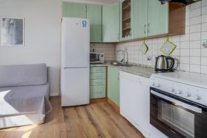 een keuken met groene kasten en een witte koelkast bij Apartments with WiFi Rijeka - 17629 in Rijeka