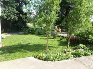 a park with a bench and a tree and flowers at Apartments with a parking space Lipovaca, Plitvice - 17657 in Rakovica