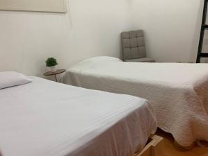 een kamer met twee bedden en een tafel met een plant bij Hermoso depto c/alberca y gym Polanco in Mexico-Stad