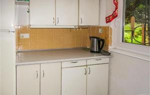 a kitchen with white cabinets and a window at Cozy Home In Gdynia With Wifi in Gdynia