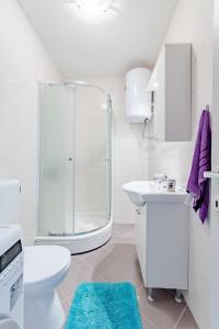 ein Bad mit einer Dusche, einem WC und einem Waschbecken in der Unterkunft Apartments with a parking space Solin, Split - 18064 in Solin