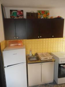 a small kitchen with a white refrigerator and a sink at Apartments by the sea Susak, Losinj - 18202 in Susak