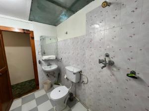 a bathroom with a toilet and a sink at Hotel Camp de Base in Namche