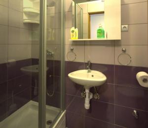 a bathroom with a sink and a shower at Rooms by the sea Zadar - 18319 in Zadar