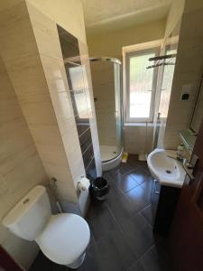 ウェバにあるHoliday Łebaのバスルーム(トイレ、洗面台、シャワー付)