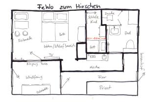 a drawing of a floor plan of a house at Ferienwohnung zum Hirschen in Herzberg am Harz