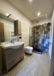 ein Bad mit einem Waschbecken, einem WC und einer Dusche in der Unterkunft Locazione Turistica El Sghirlo in Vidor