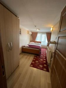 イスタンブールにあるアモーレ ホテル イスタンブールのベッドルーム1室(ベッド1台付)と部屋のドア1室が備わります。