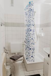 ゲルゼンキルヒェンにあるSK Apartments - Redのトイレとシャワー付きの白いバスルーム