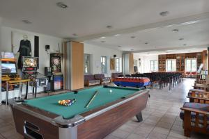 a room with a pool table in a library at Albergo Casa Alpina San Luigi in Campodolcino