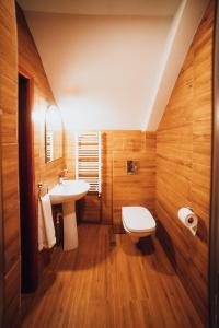 łazienka z umywalką i toaletą w obiekcie Casa Cheile Dâmbovicioarei - Cabana 2 w mieście Dâmbovicioara