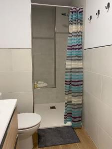 a bathroom with a shower and a toilet at Apartamento Vista Altillo in Almuñécar +13 photos