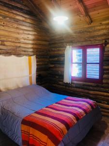 a bedroom with a bed in a log cabin at Cabañas del Mesón in Potrerillos