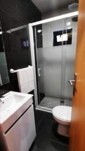 a bathroom with a shower and a toilet and a sink at Alojamento Silva in Castelo de Paiva