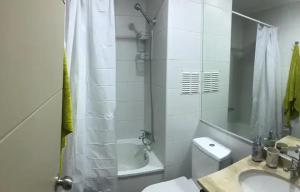 a bathroom with a toilet and a sink and a shower at CONDOMINIO TERRASOL 1 in Quilpué +8 photos