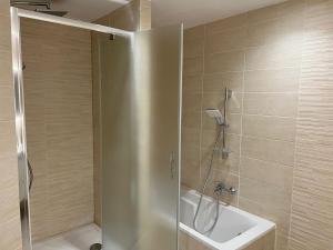 La salle de bains est pourvue d'une douche et d'un lavabo. dans l'établissement App 2 Mulhouse centre , 6 personnes, à Mulhouse