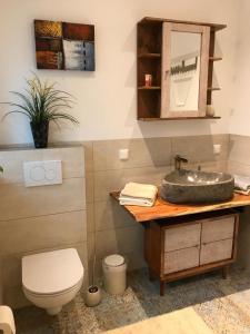 a bathroom with a sink and a toilet at Klopeinerperle in Peratschitzen