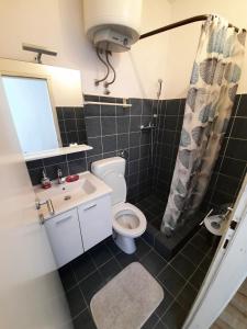 łazienka z toaletą i umywalką w obiekcie Apartments by the sea Pakostane, Biograd - 19005 w Pakoštane