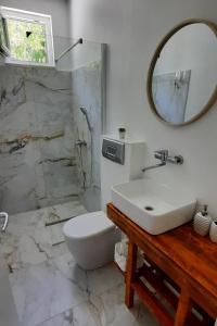 a bathroom with a sink and a toilet and a mirror at Apartments by the sea Zuljana, Peljesac - 19080 in Žuljana