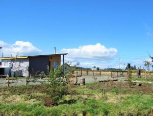 een klein huis in een veld naast een hek bij Cabañas Juan José in Castro +1 foto