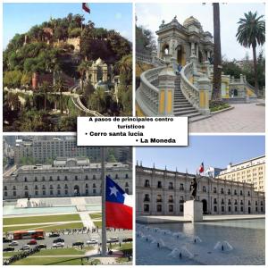 una serie di fotografie che catturano i punti di riferimento della tirana e della città di Cómodo departamento en bellas artes con vista privilegiada a Santiago