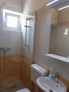 a bathroom with a toilet and a shower and a sink at Apartments by the sea Brist, Makarska - 19330 in Podaca