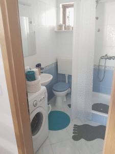 a bathroom with a washing machine and a toilet at Apartman Roko in Slatine