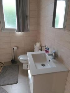 een badkamer met een witte wastafel en een toilet bij Chambre et table d'hôtes La Meule in Poligny
